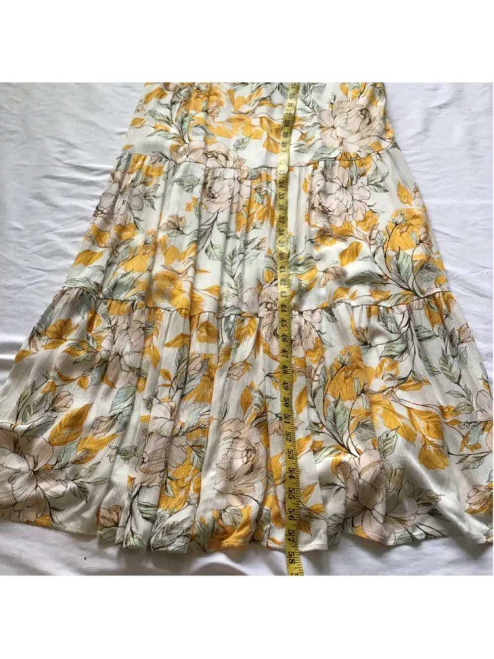 Nicole Miller Women Elegant White Yellow Floral V-Neck Maxi Dress Size 6